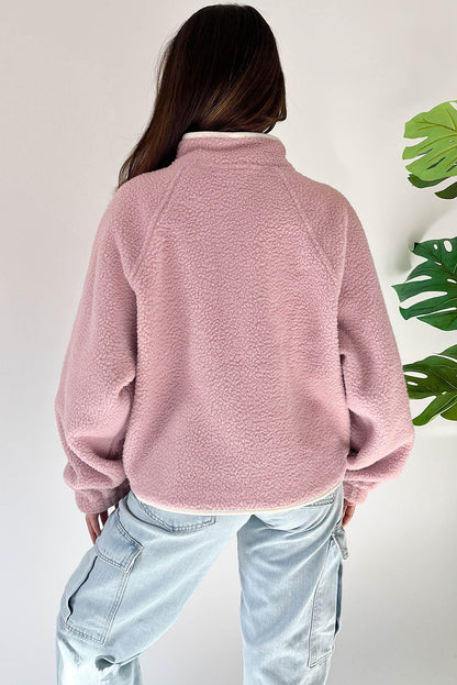 Blush Pink Half Button Zip Pocket Plush Pullover