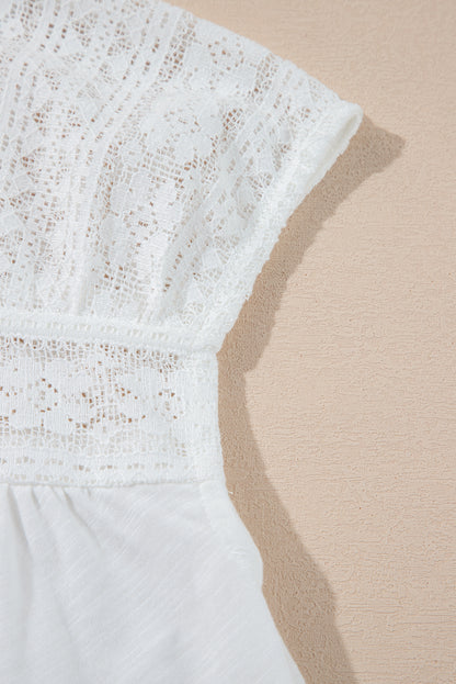 Dainty White Lace Accent Square Neck Shirt