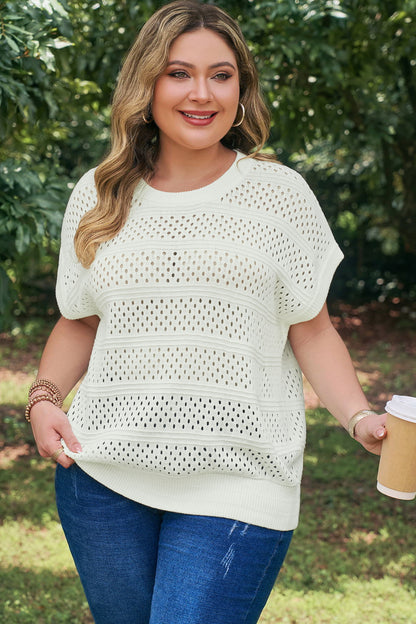 Curvy Justina Eyelet Knit Short Sleeve Top