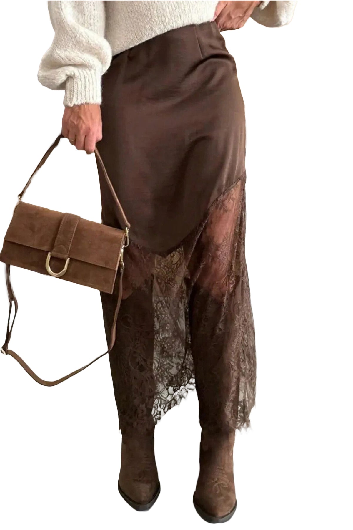 Alyssa Dark Brown Lace Skirt