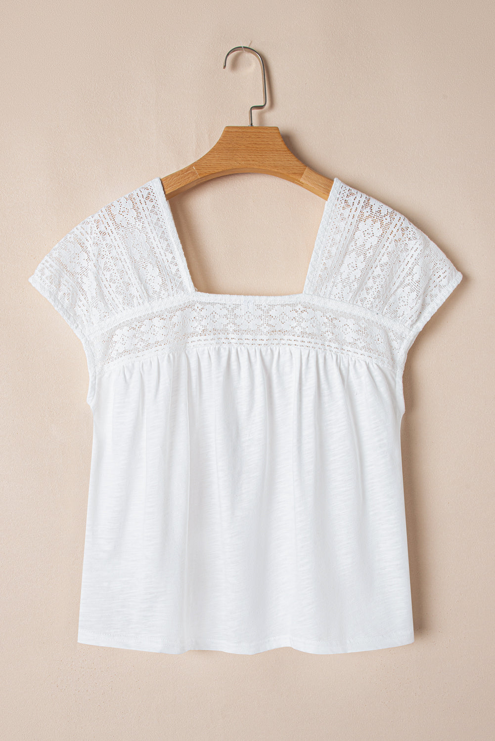 Dainty White Lace Accent Square Neck Shirt
