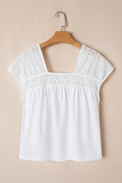 Dainty White Lace Accent Square Neck Shirt