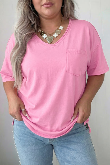 Curvy Georgia Raw Edge Pocket Tee