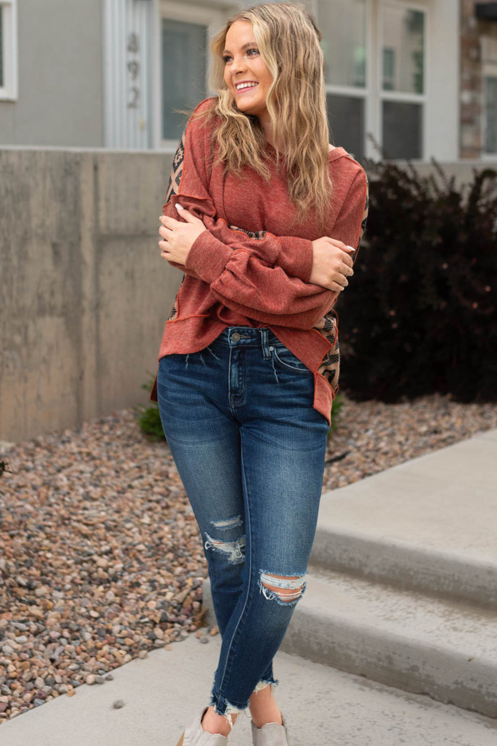 Curvy Aztec Patchwork Sweater