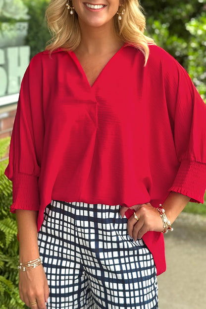 Erica Red Collared Tunic Top