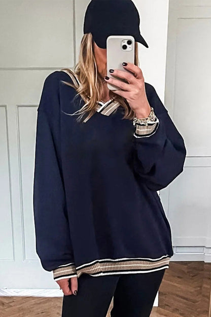 Kristen Varsity Contrast Trim V Neck Pullover