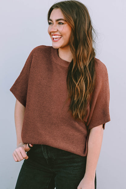 Dolman Mock Neck Short Sleeve Sweater