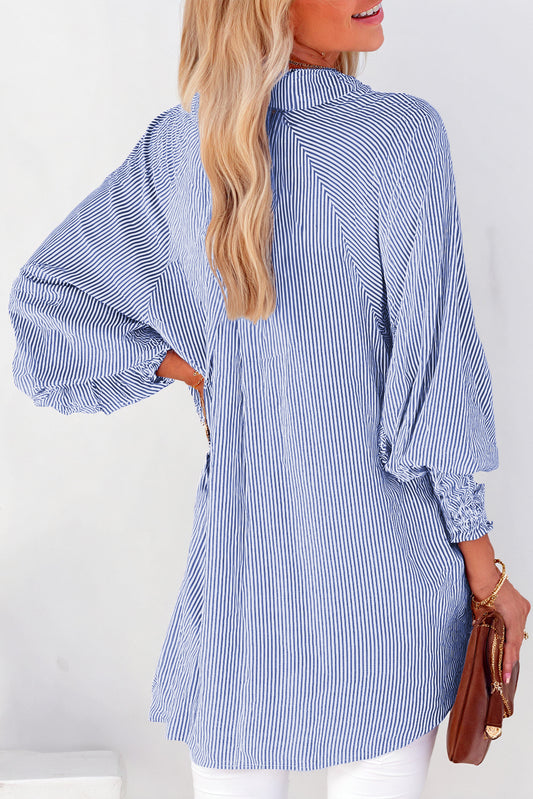 Sagamore Buttoned Striped Shirred Cuff Blouse