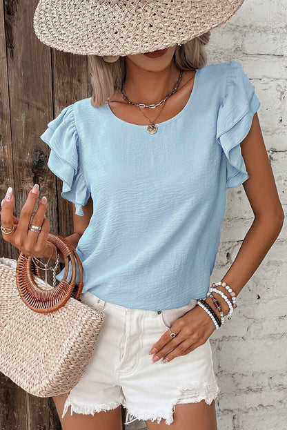 Bermuda Textured Ruffle Sleeve Blouse