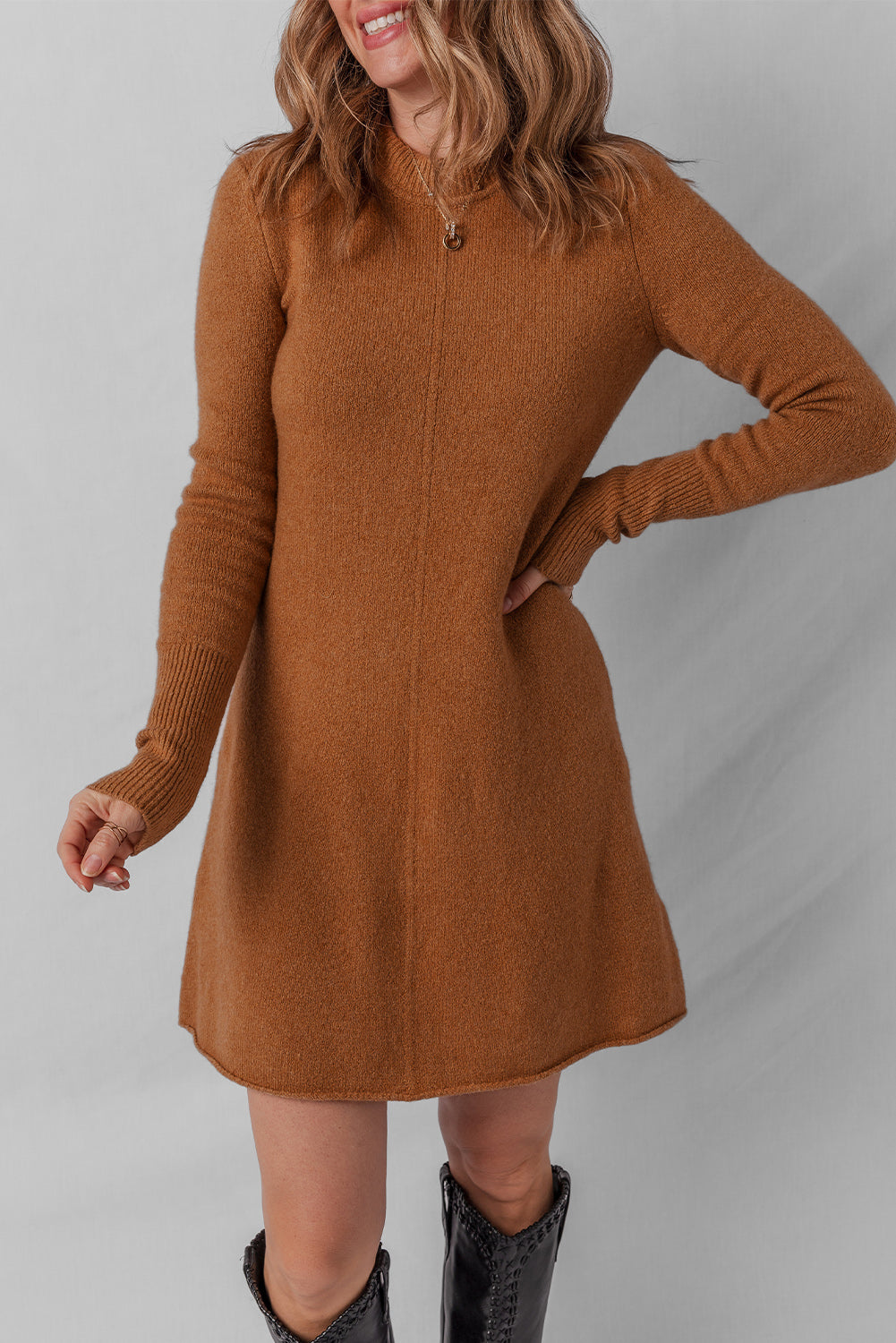 Cinnamon Ribbed Sweater Dress