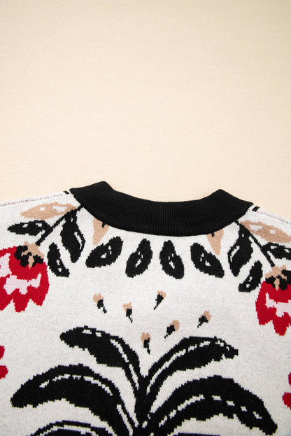 Vera Floral Print Contrast Trim Cardigan