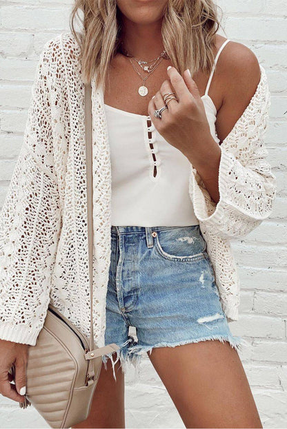 Crochet Knit Drop Shoulder Open Cardigan