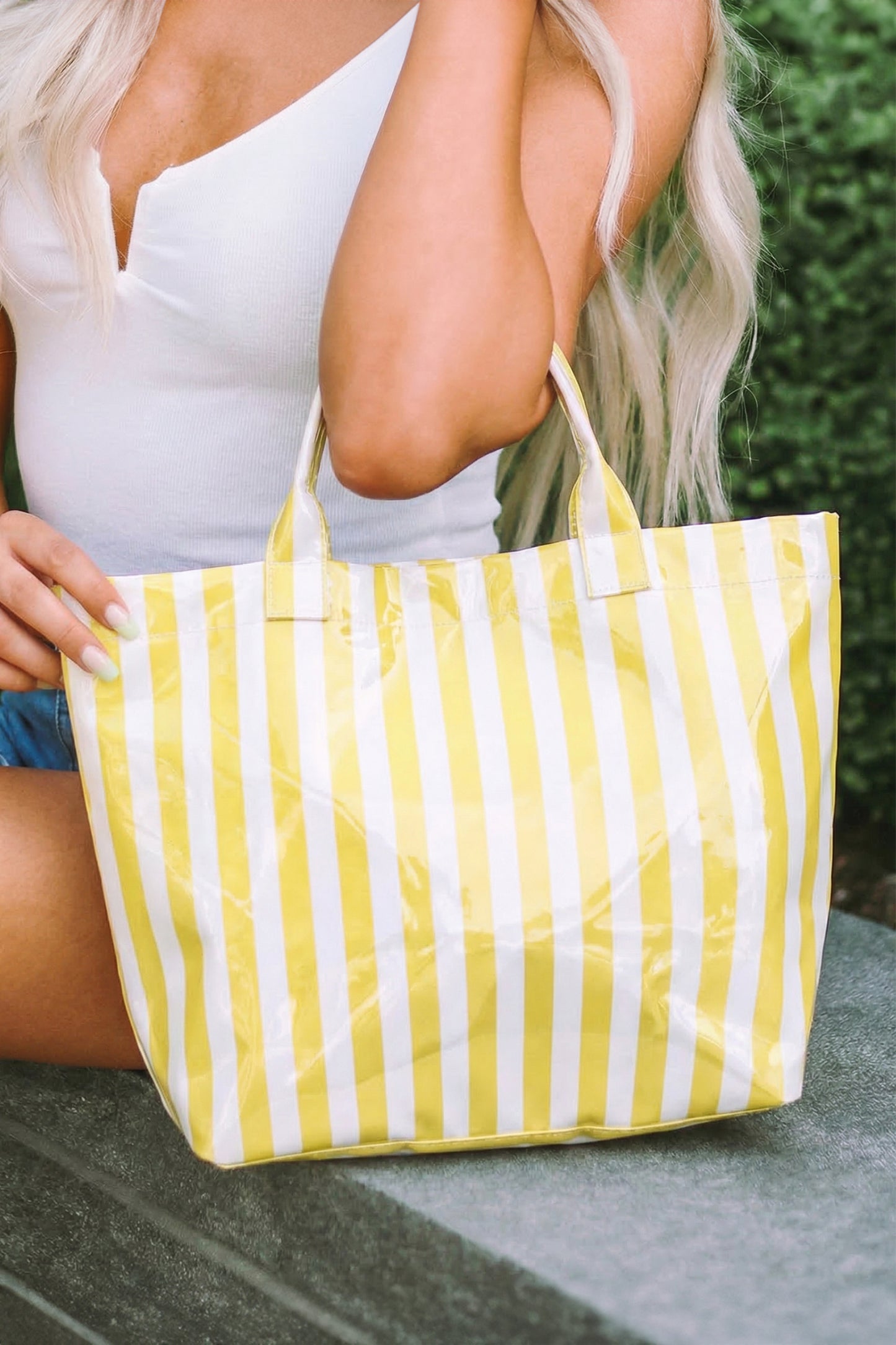 Glossy Summer Beach Vinyl Large Tote Bag