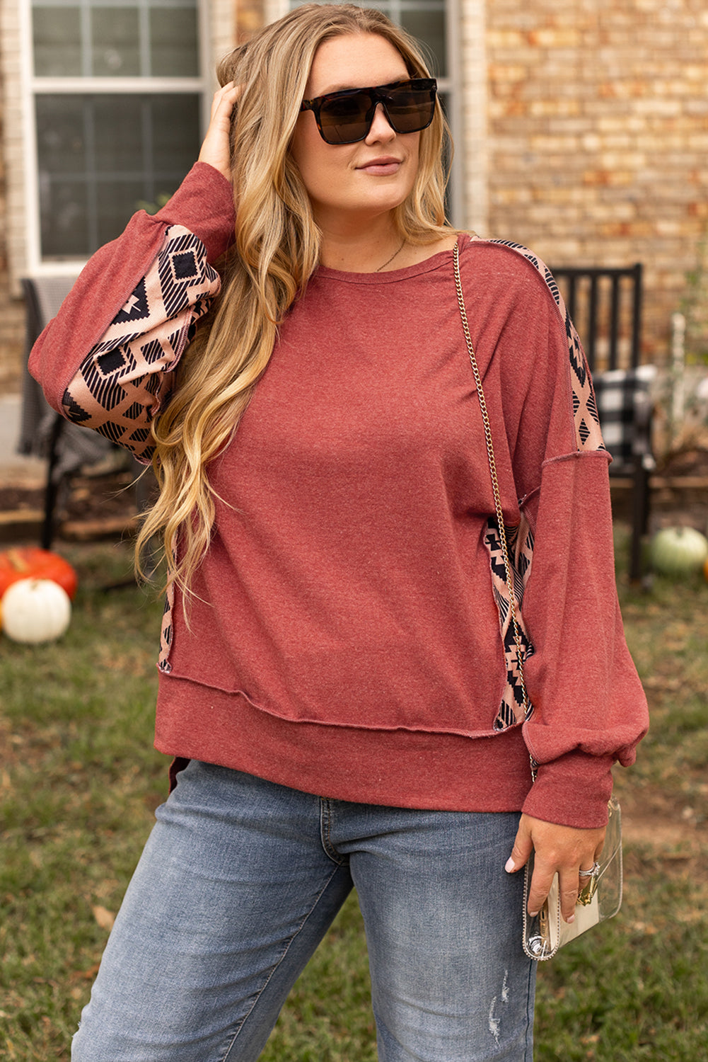 Curvy Aztec Patchwork Sweater