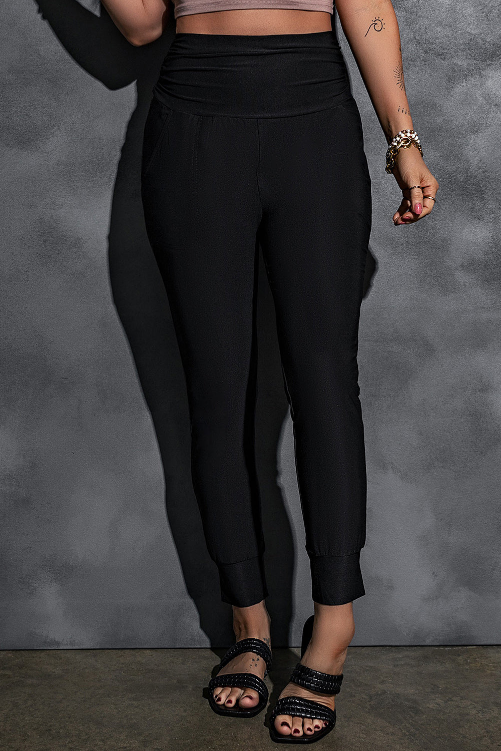 Pleated Waistband Jogger Leggings