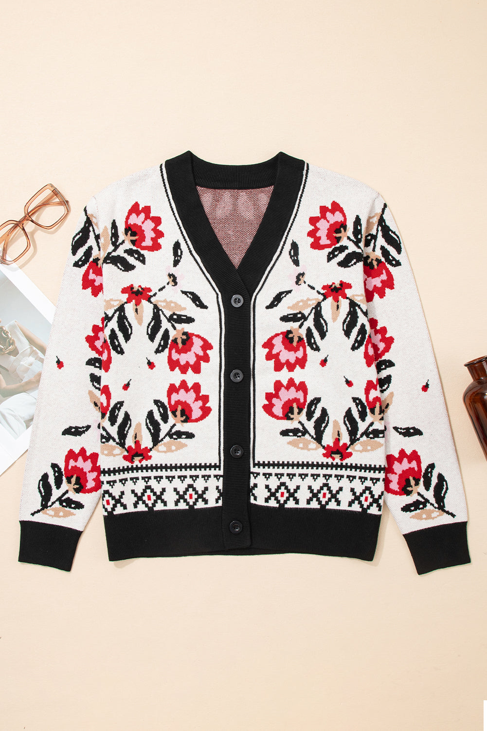 Vera Floral Print Contrast Trim Cardigan