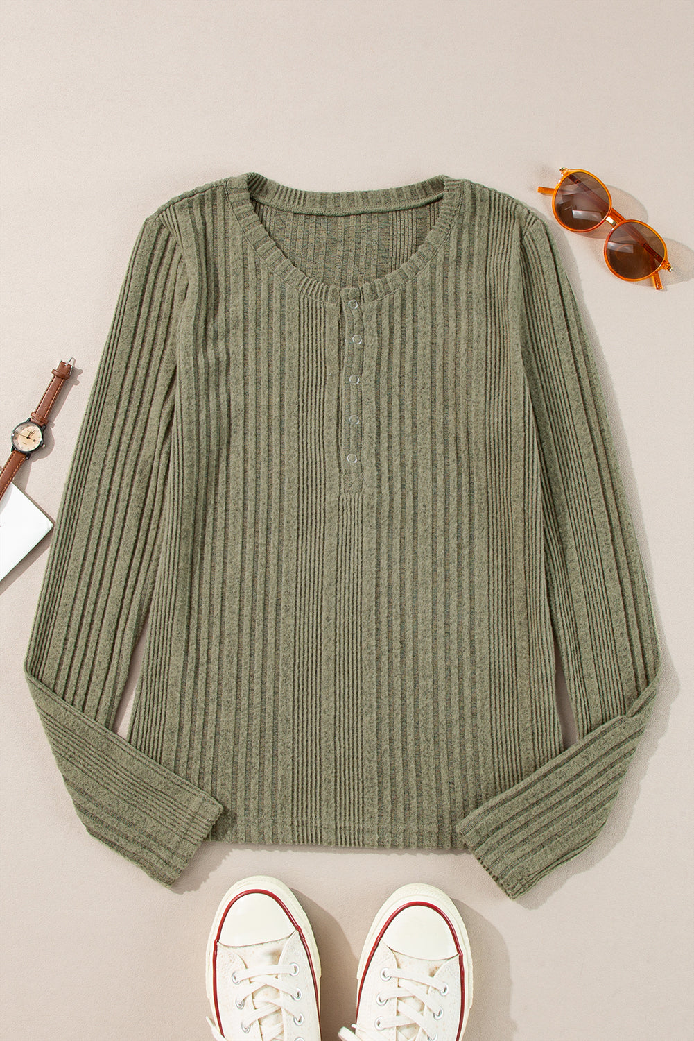 Lauren Ribbed Knit Henley