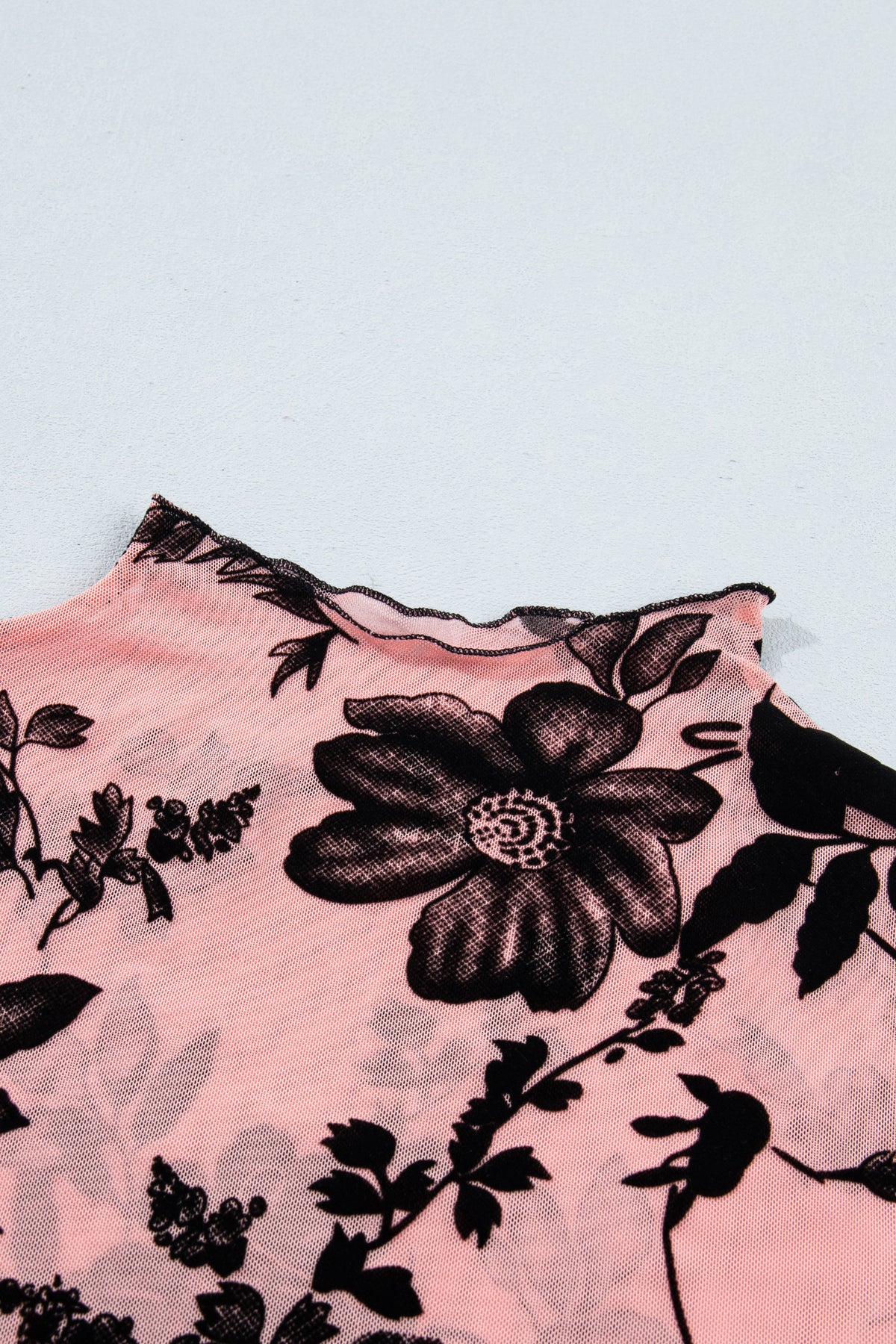 Vintage Floral Velour Accent Mesh Blouse