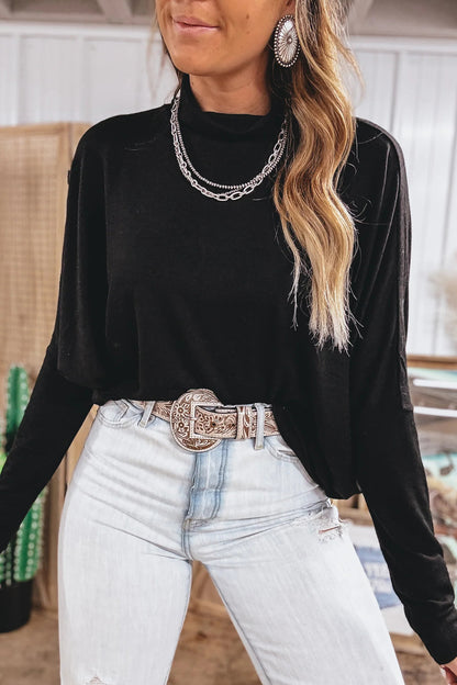 Onyx Mock Neck Slouchy Top