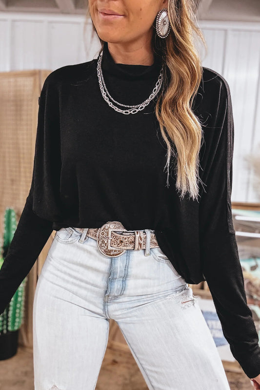 Onyx Mock Neck Slouchy Top
