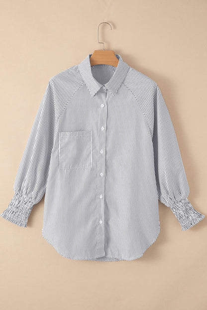 Sagamore Buttoned Striped Shirred Cuff Blouse
