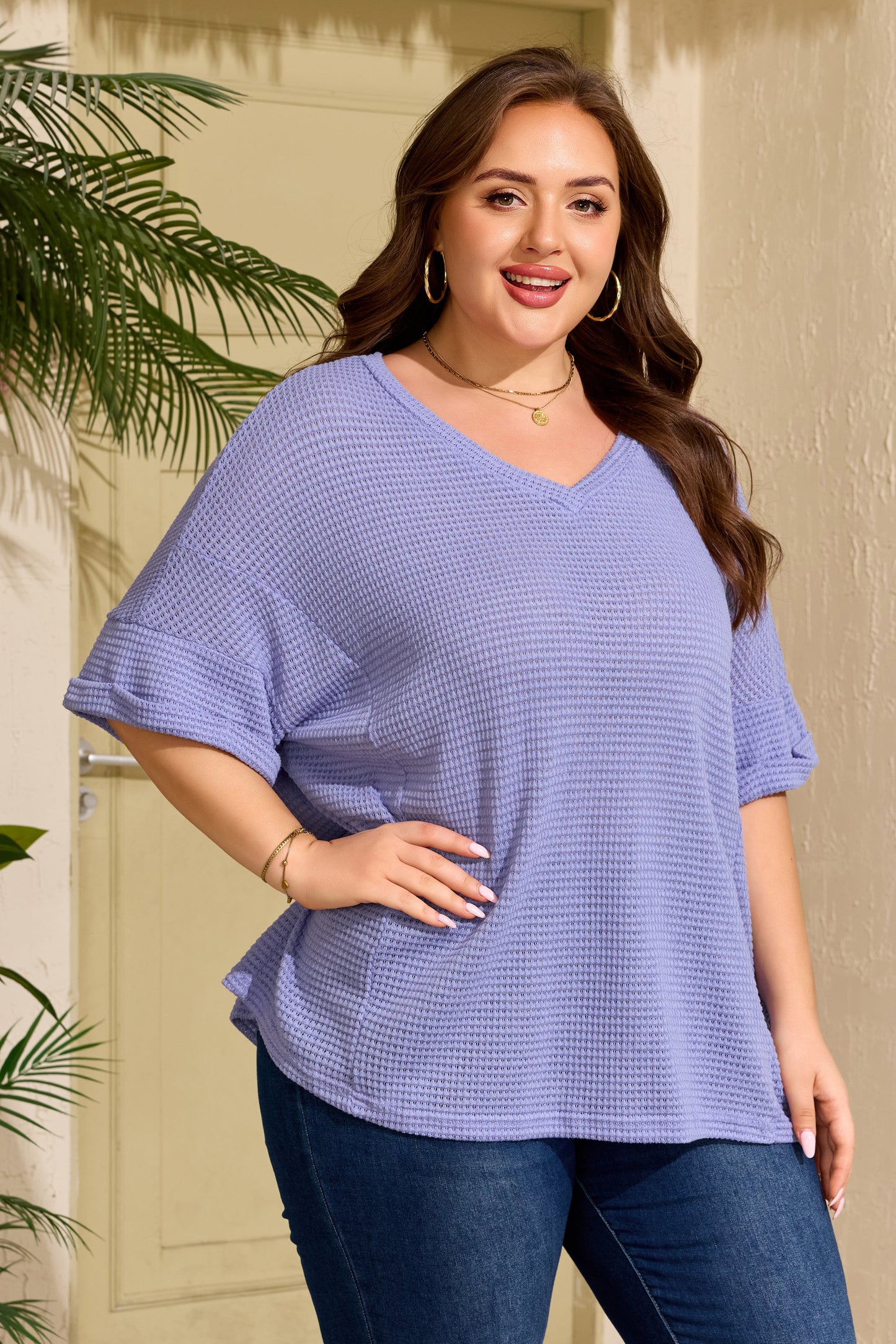 Curvy Lavender Waffle Knit Top