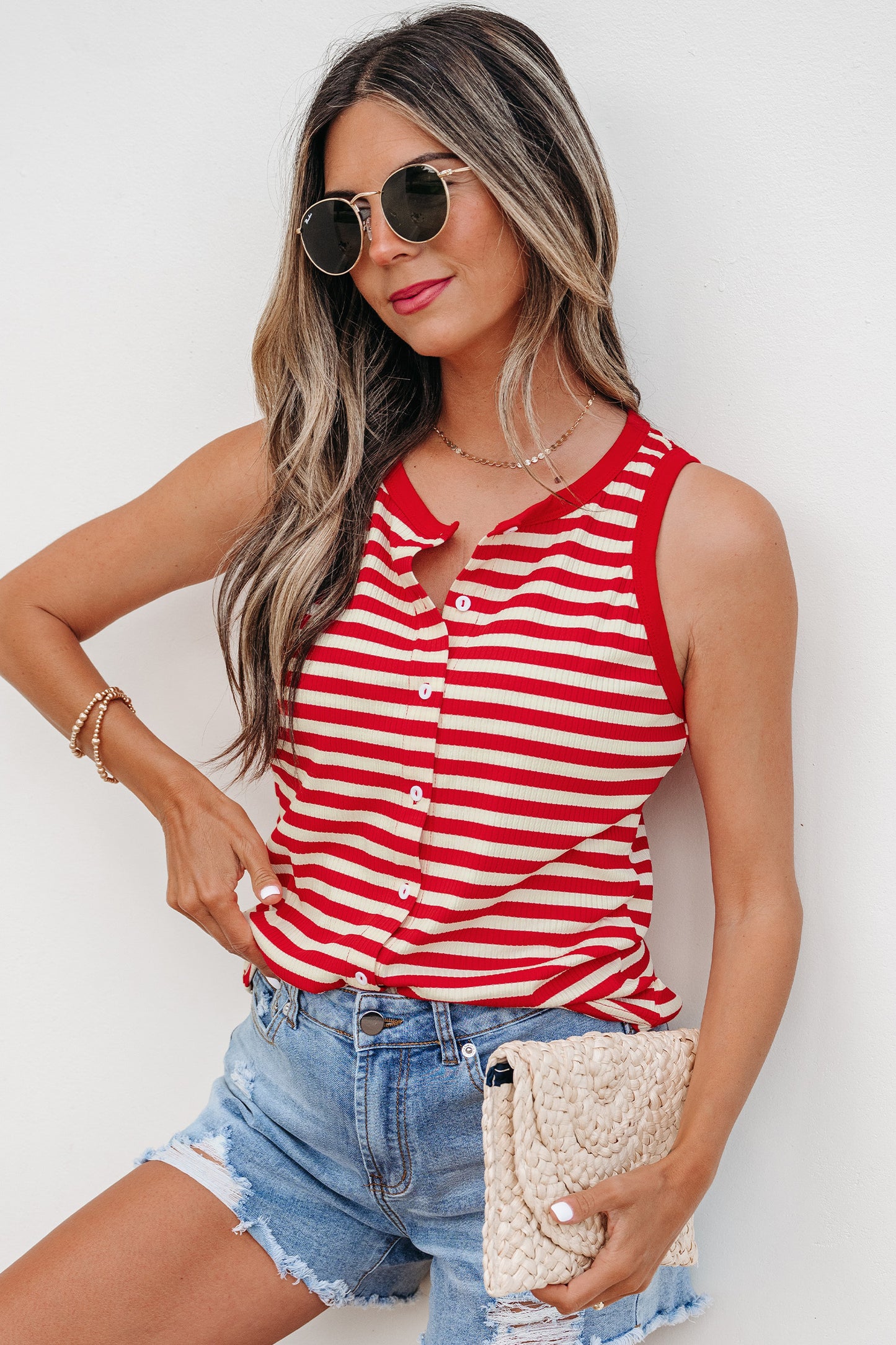 Dana Candy Striped Button Down Tank