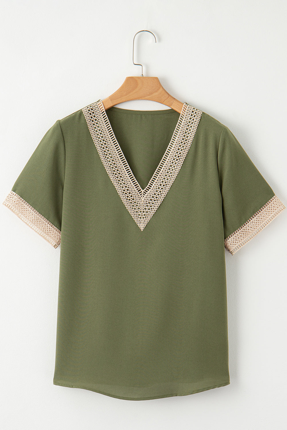 Shauna Lace Trim V Neck Short Sleeve Blouse
