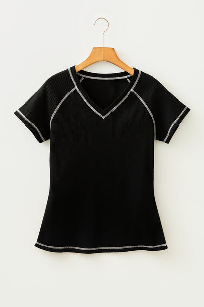 Mia Textured Contrast Trim Tee