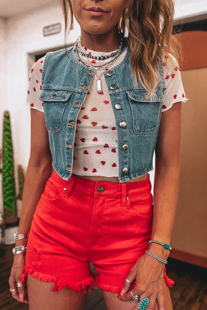 Lovely Heart Print Mesh Short Sleeve Top