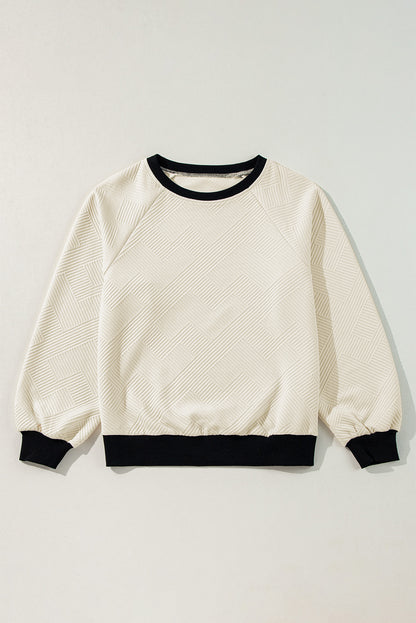 Contrast Edge Textured Raglan Sleeve Top