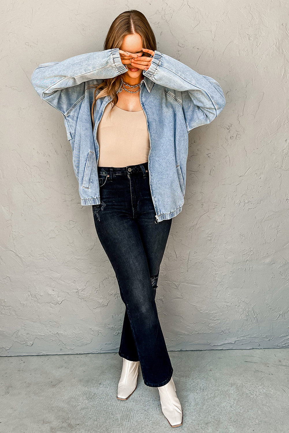 Andy Oversized Denim Zip Up Jacket