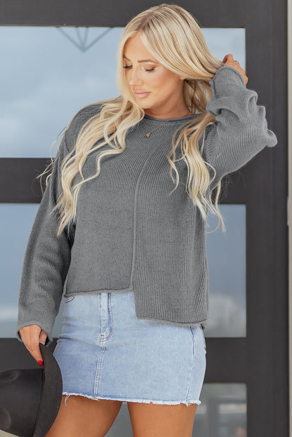 Lisa Raw Edge Uneven Drop Shoulder Sweater